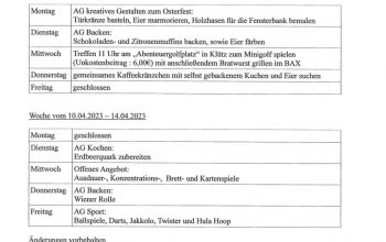 Osterferienprogramm im Jugendclub BAX in Klütz